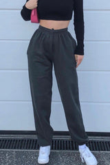 Smoked Gray Plus Size Oversized Women's High Waist Winter Oversize Sweatpants With Elastic Hem - Swordslife
