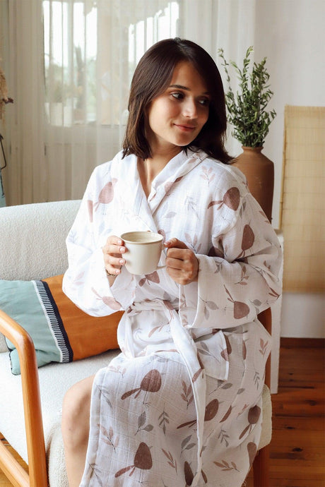 Adult Patterned Muslin Bathrobe, Special Design 100% Cotton 2 Layers Double Sided Hooded - Swordslife