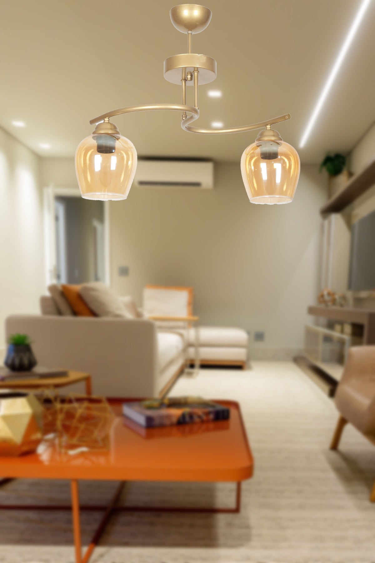 Fuji Modern Design Antique Case Honey Glass Living Room - Kitchen - Bedroom 2-Piece Chandelier