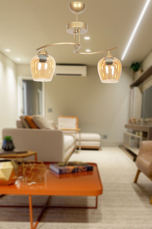 Fuji Modern Design Antique Case Honey Glass Living Room - Kitchen - Bedroom 2-Piece Chandelier
