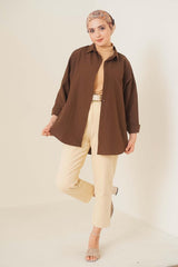 103901 Oversize Basic Hijab Shirt - Brown - Swordslife