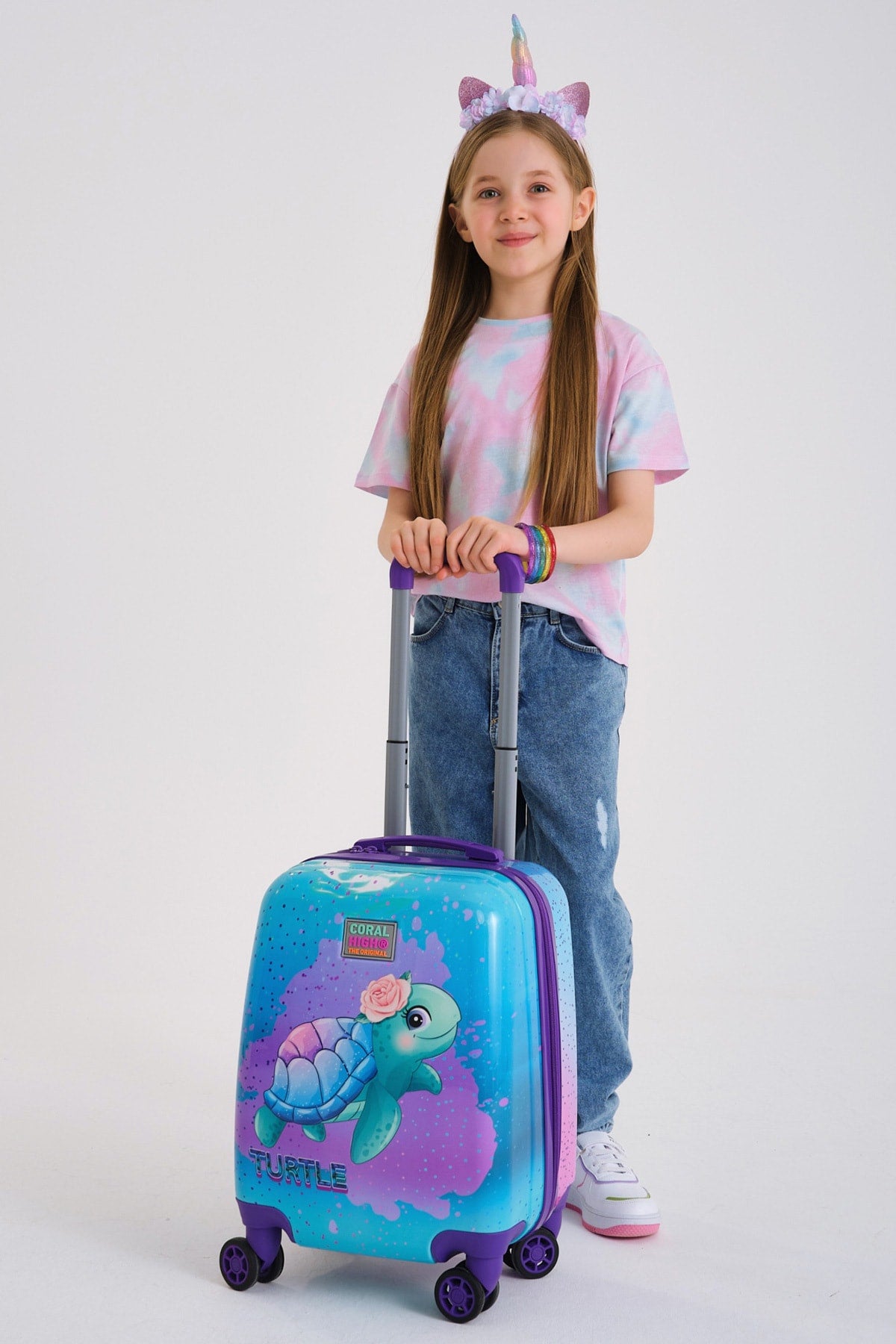 Kids Light Pink Blue Turtle Patterned Child Suitcase 16724