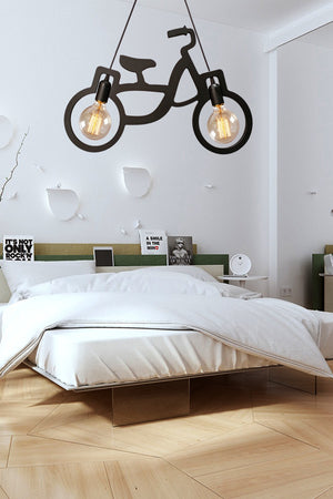 Wood Wooden Black Bicycle Pendant Lamp Chandelier Wooden Luxury Rustic Modern Decorative Lamp Children'S Room Chandelier