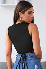 Women's Black Cross-Cover Crop Top Blouse - Swordslife