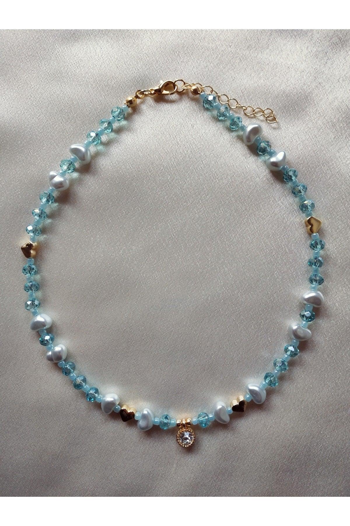 Baroque Pearl Heart Water Green Necklace with White Shimmer Tip - Swordslife