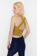 Oil Green Supported Back Detail Square Collar Sports Bra TWOSS22SS0040 - Swordslife
