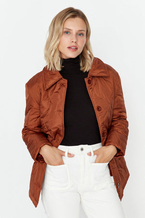 Brown Buttoned Quilted Coat TWOSS21MO0064 - Swordslife