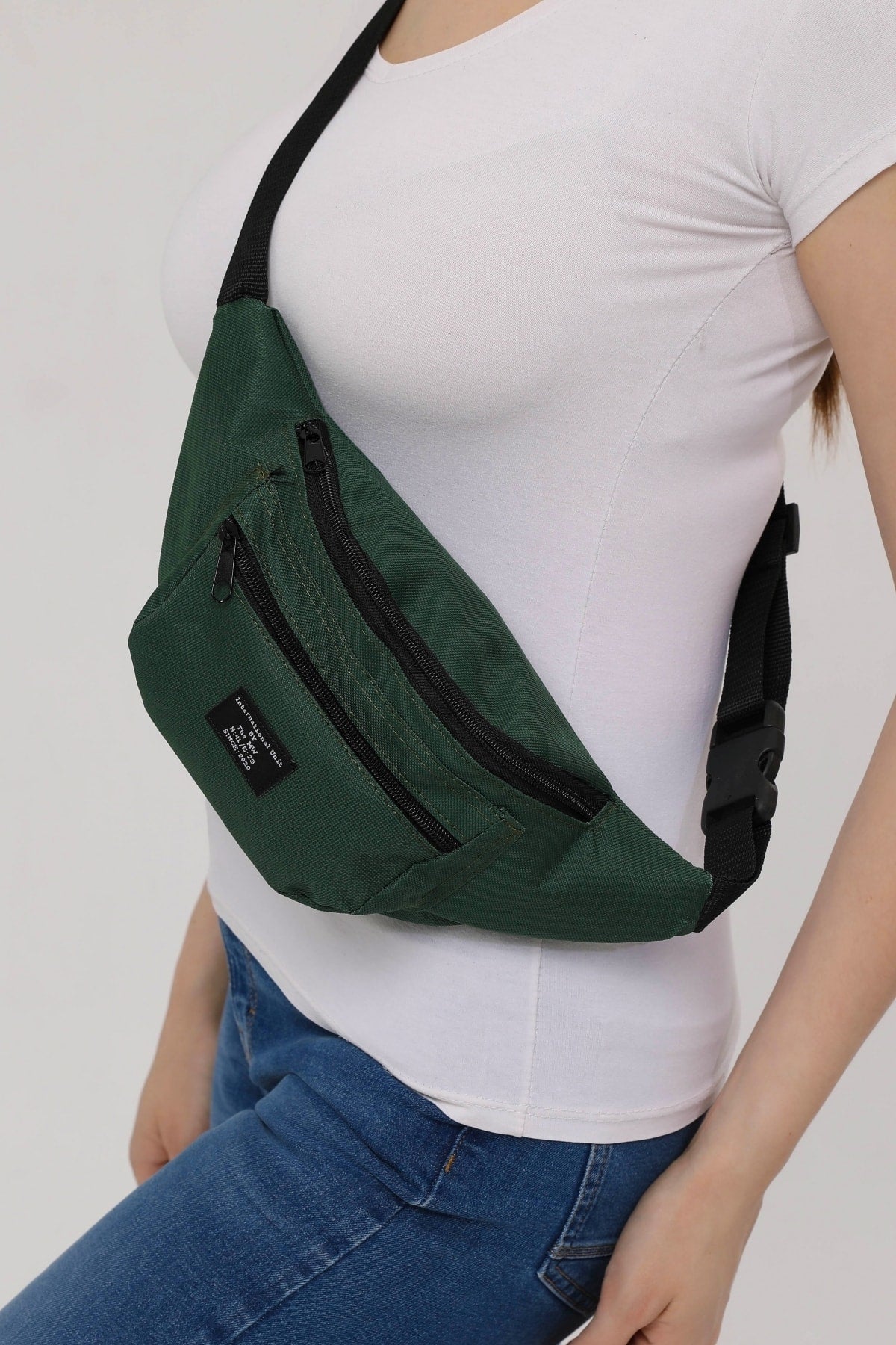 Khakifarbene Unisex-Schulter- und Gürteltasche mit 2 Fächern