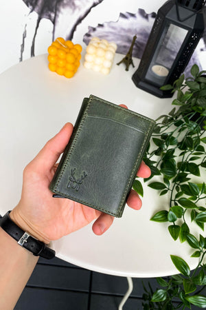 Pescol – Grüner Smartcard-Halter/Geldbörse mit RFID-geschütztem Mechanismus aus echtem Leder, erstklassige Verarbeitung
