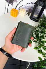 Pescol - Green Smart Card Holder / Wallet with Genuine Leather Rfid Protected Mechanism, Top Level Craftsmanship