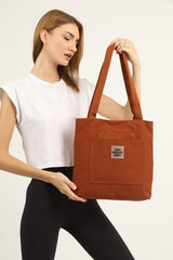 Tile U22 3-Compartment Front 2 Pocket Detailed Canvas Fabric Daily Women's Arm and Shoulder Bag B:35 E:35