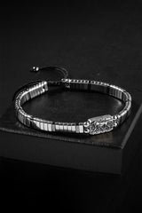 CERTIFIED HEMATITE NATURAL STONE KNITTED 925 SILVER DESIGN BRACELET (LION SYMBOL)
