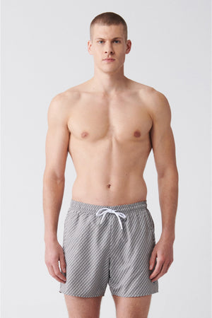 Men'S Grey-White Quick Dry Printed Standard Size Swimwear Marine Shorts E003802