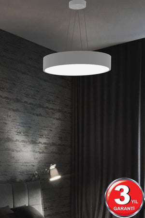 Trommel 40 cm (graues Gehäuse, weißes Licht) Moderner LED-Kronleuchter mit LED, Wohnzimmer, Küche, Wohnschlafzimmer, Pendelleuchte