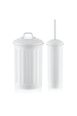 Galvanized Dustbin & Toilet Brush Set White - Swordslife