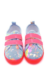 Double Velcro Neon Sole Kids Linen Sports Shoes-blue-f-4002