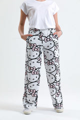 Unisex White Hello Kitty Cat Wide Leg Sweatpants - Swordslife