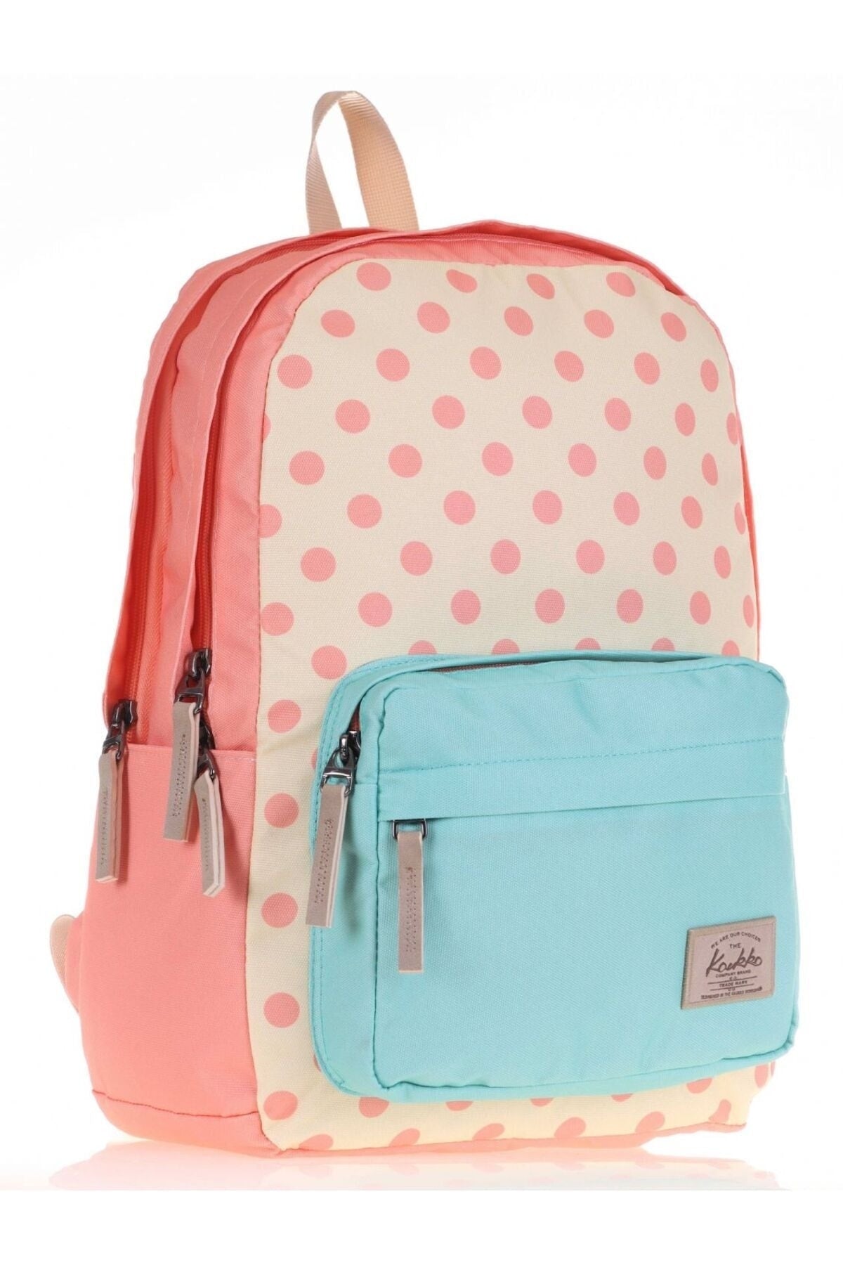 Pink Green Polka Dot Primary School Middle School Bag and Pencil Holder Set - Girls
