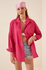 Women's Dark Pink Oversize Long Basic Shirt DD00842 - Swordslife