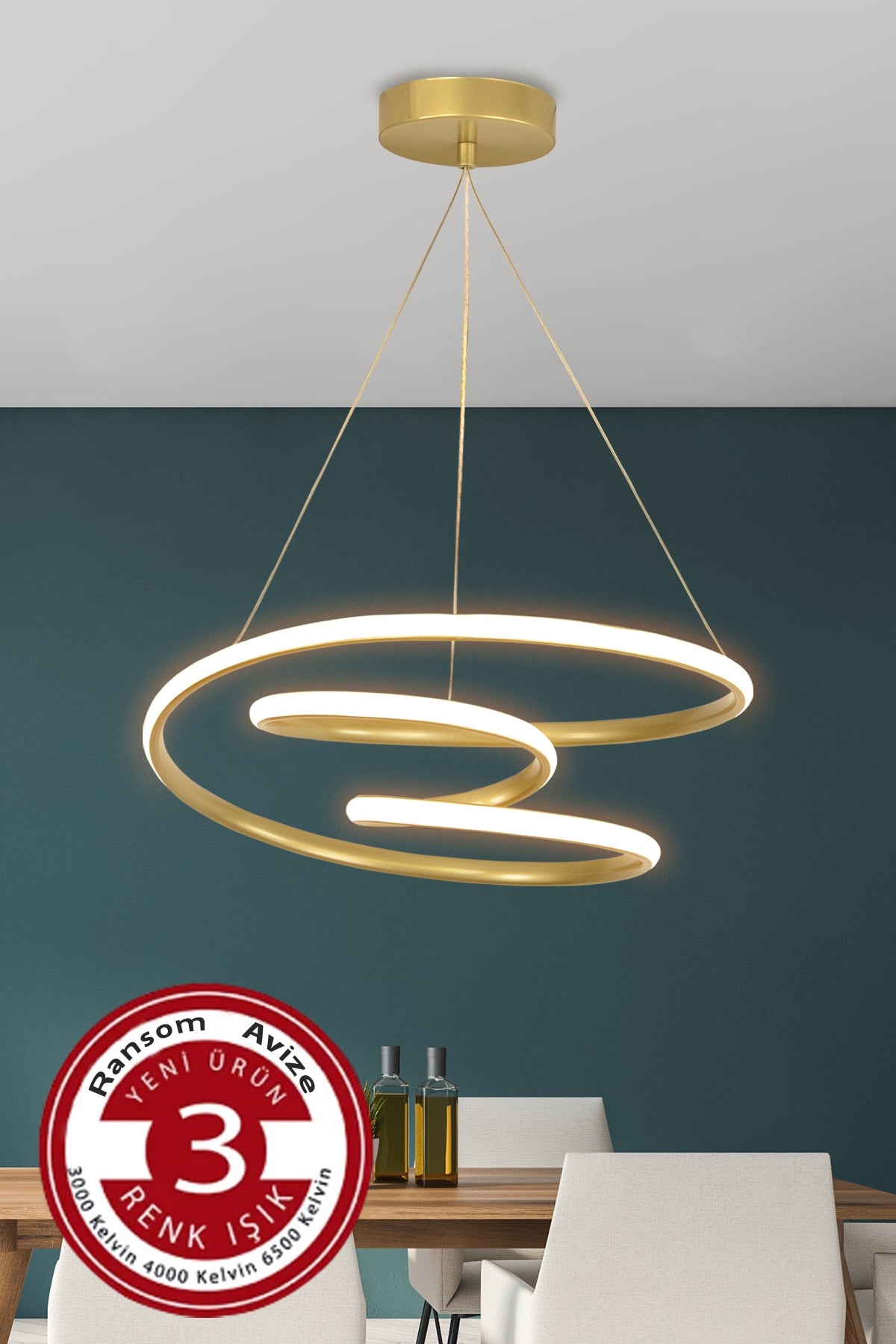 3 Color Modern Pendant Lamp Galaxy Gold Case "Without Remote Control" 3 Color Led Chandelier
