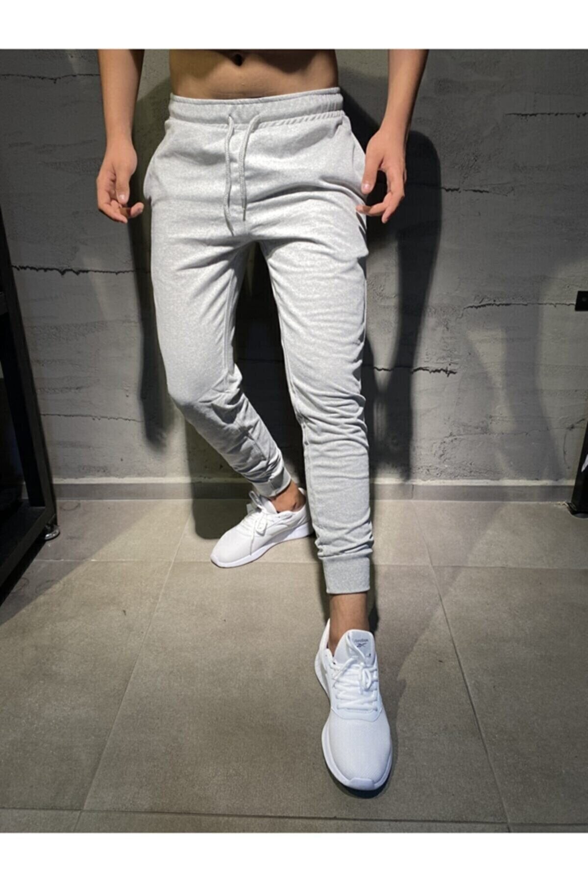 Herren Sommer Grau Jogginghose Jogger Slim Fit Baumwolle Slim Fit