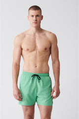 Men's Light Green Quick Dry Standard Size Straight Swimwear Marine Shorts E003801