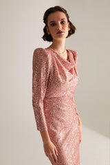Degajee Collar Pencil Skirt Pink Glitter Sequin Engagement Dress - Swordslife