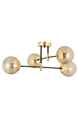 Maral 4-Piece Black Gold Honey Glass Modern Corridor Kitchen Living Room Retro Chandelier