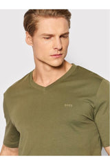 Men's Cotton V Neck Regular Fit Khaki T-shirt 50468348-380