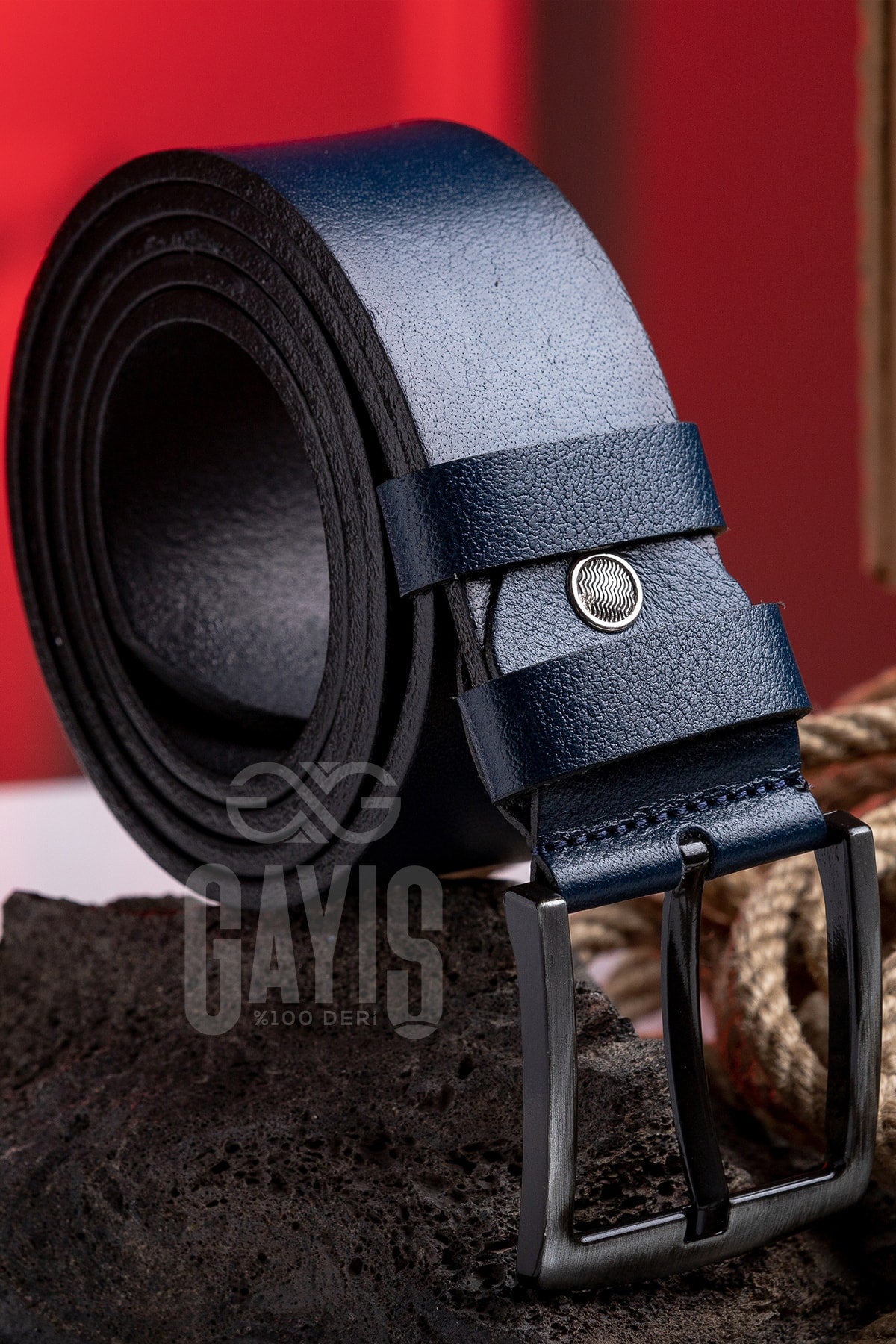 %1Oo Genuine Buffalo Leather Navy Blue Men'S Jeans Belt - Men'S Gift Belt