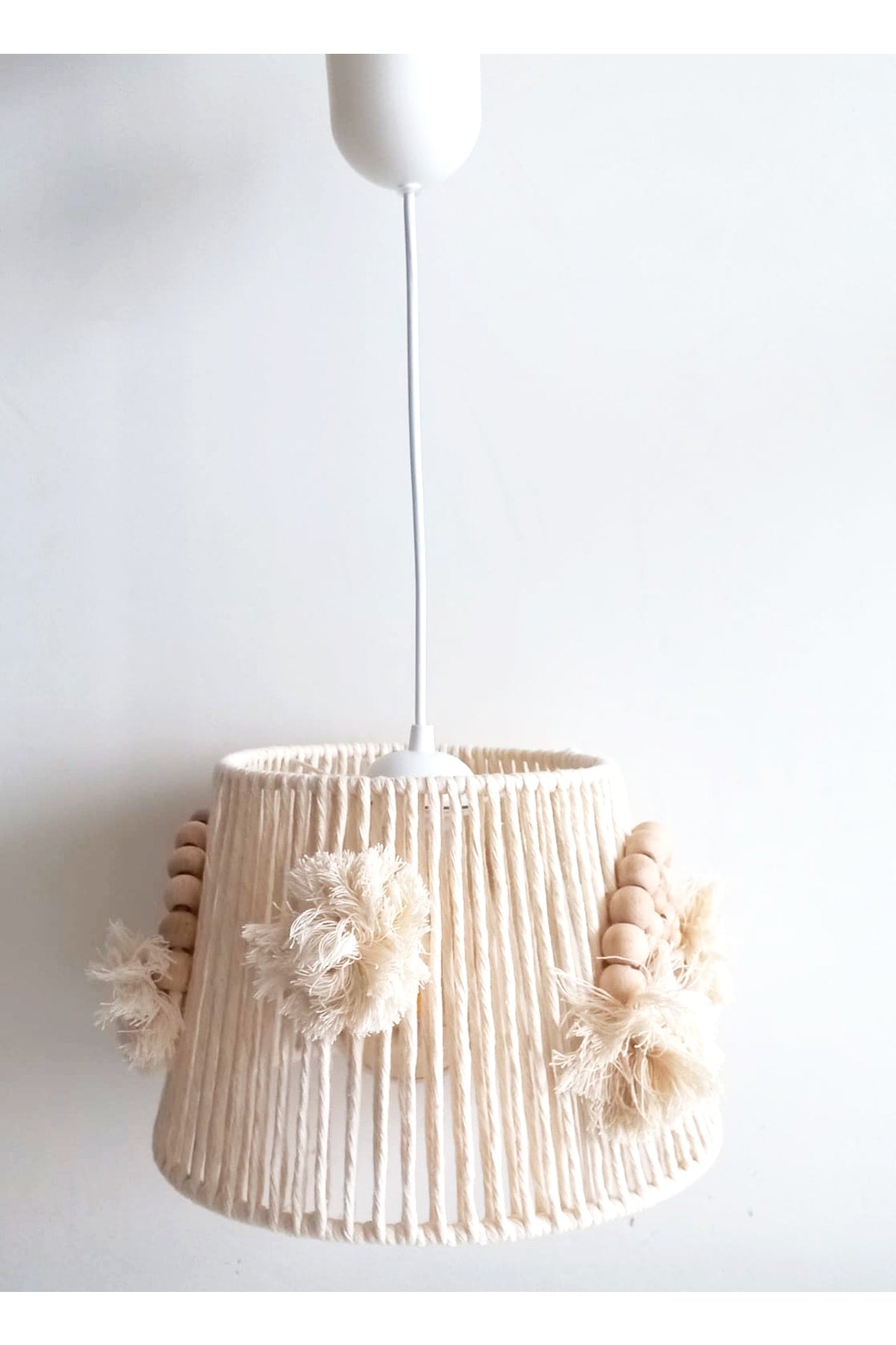 Macrame String Wrapped Wooden Beaded Rainbow Applique Handmade Pompom Kids And Baby Room Chandelier