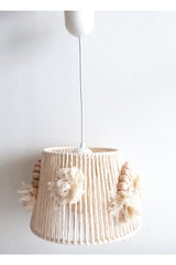 Macrame String Wrapped Wooden Beaded Rainbow Applique Handmade Pompom Kids and Baby Room Chandelier