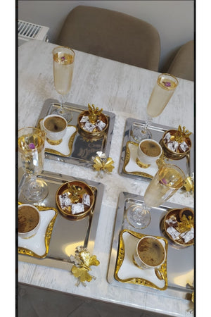 Stainless Steel Square Model 6 Coffee Tray With Butterfly Accessories Luxurious Presentation