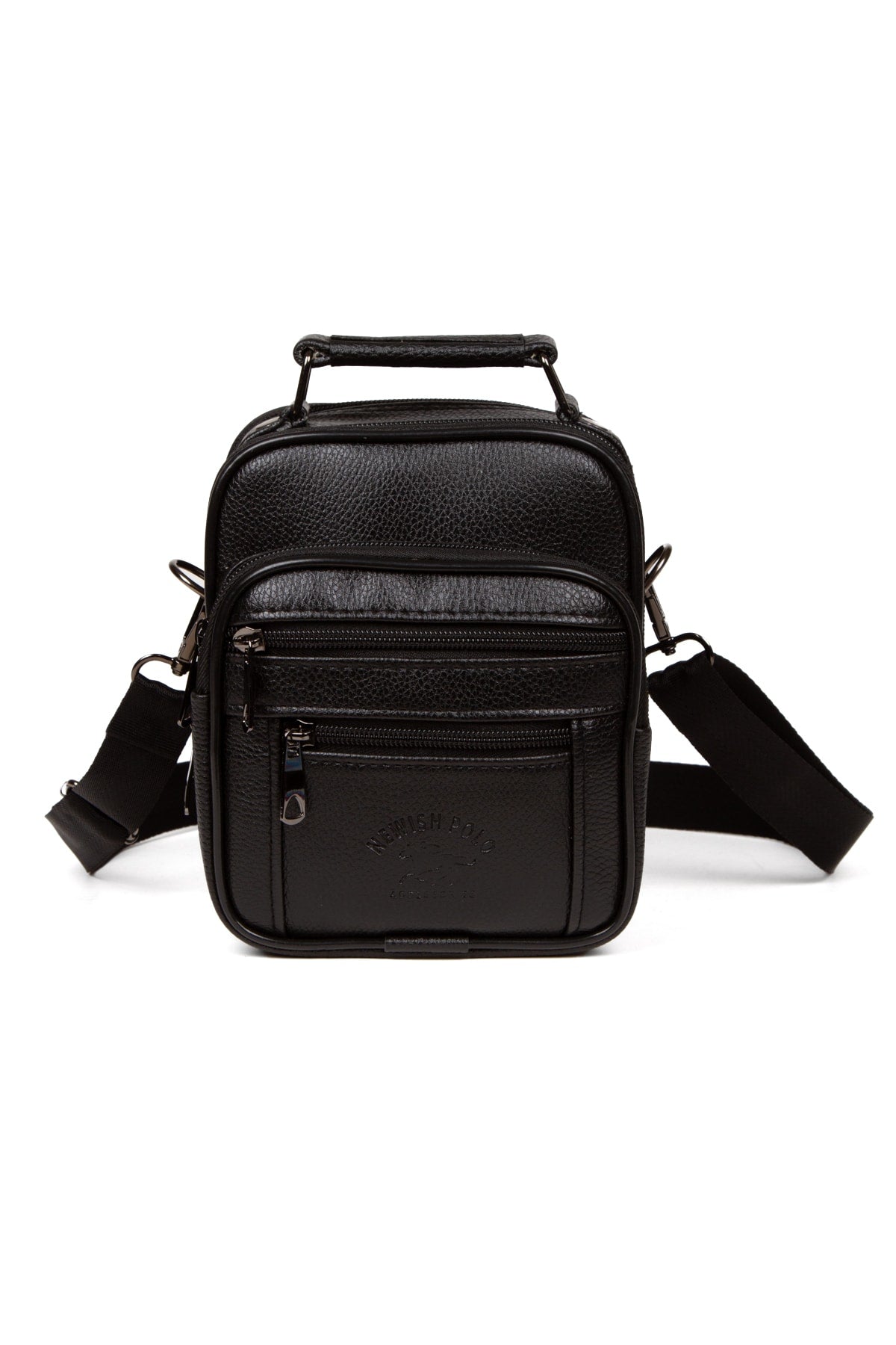 Men'S Small Size Black Leather Steel Case Hand And Shoulder Bag