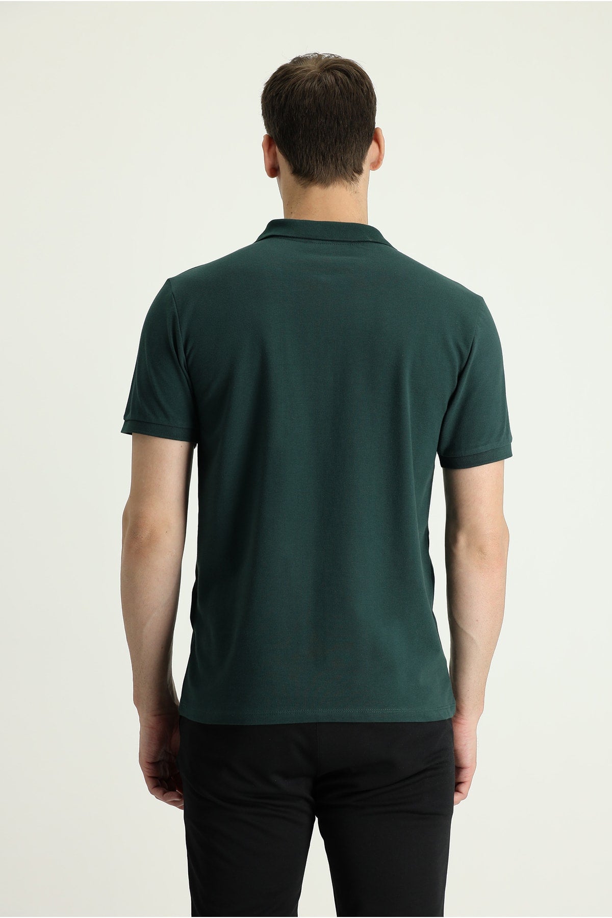 Men's Green Polo Neck Slim Fit Embroidered T-Shirt