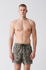 Men's Khaki Quick Dry Printed Standard Size Swimwear Marine Shorts E003802
