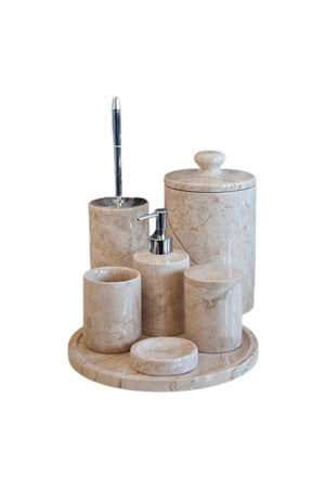Decorative Beige Marble Silver Detailed 7 Pcs Bathroom Set - Swordslife