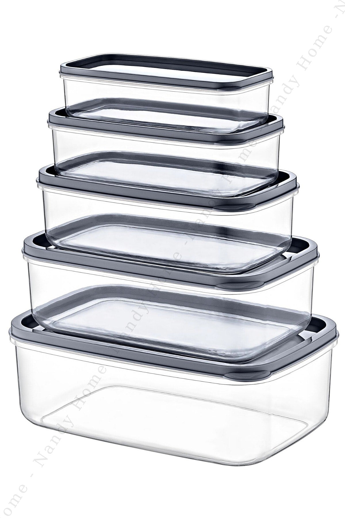 Set of 5 Embox Rectangular Food Storage Container Anthracite