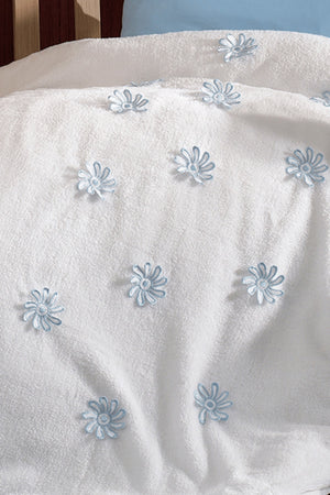 4 Pieces 100% Cotton 3D Floral Pattern And Moon Pillow Blue Baby Duvet Cover Set