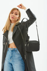 Black U4 Canvas Women's Cross Shoulder Bag with 3 Compartments and Wallet with Adjustable Strap B:17 E:22 G:12