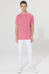 Men's Non-Shrink Cotton Fabric Slim Fit Slim Fit Fuchsia-White Anti-roll Polo Neck T-Shirt