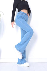 Arya Flare Jeans Spanish Jeans High Waist Colorfast Light Blue Spanish Jeans ( Lycra ) - Swordslife