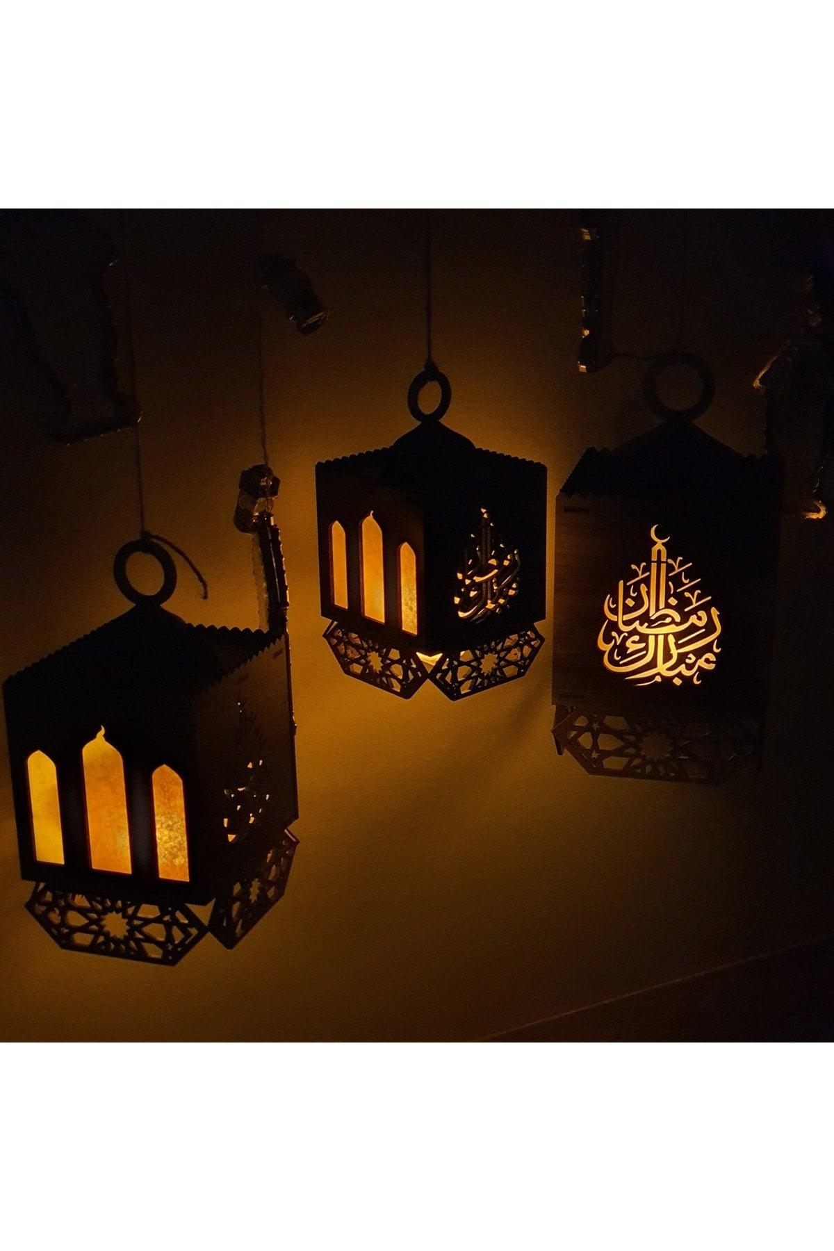 Ramadan Wooden Lighted Lantern Candle Holder Set of 3 (WALNUT COLOR) - Swordslife