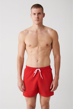 Men'S Red Quick Dry Printed Standard Size Swimwear Marine Shorts E003802