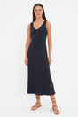 Navy Blue Ribbed Midi Knitted Knitted Dress TWOSS22EL2964 - Swordslife