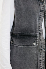 Anthracite Shirt Collar Pocket Detailed 100% Cotton Denim Vest Jacket TCTAW22CK0006 - Swordslife