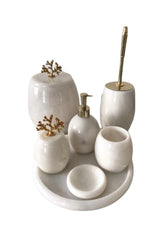 Decorative White Marble Bathroom Set Set 7 Li Gold Detailed Design Set - Swordslife