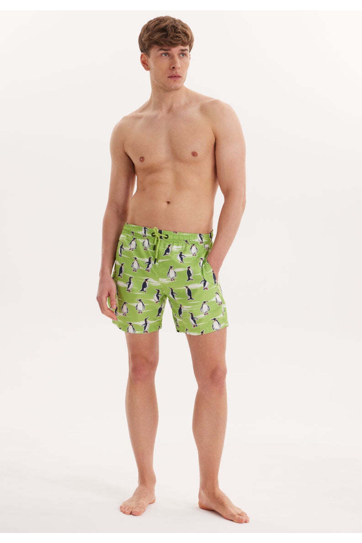 Men's Green Printed Marine Shorts Wmpattern Swimshorts