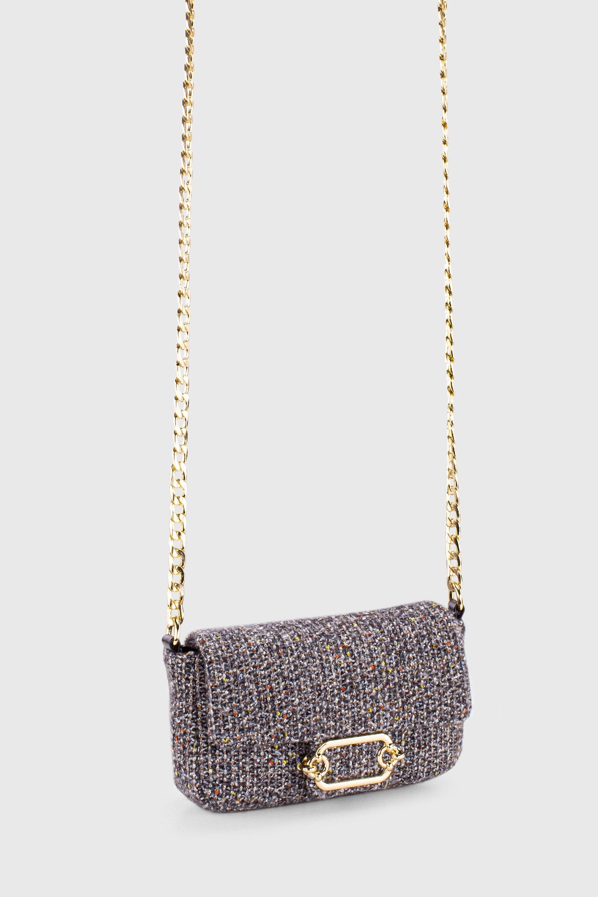 Damen Tweed Schwarze Kette Magnetverschluss Umhängetasche 225