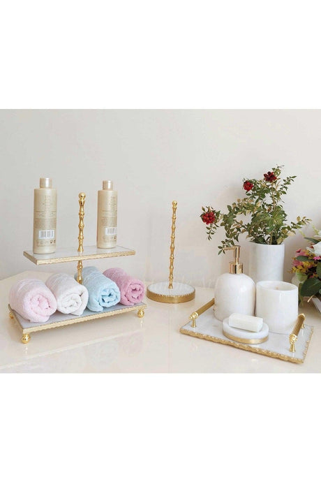 Royal Cream - Natural White Marble Bathroom Set 7 | Ball Object | Gold | - Swordslife